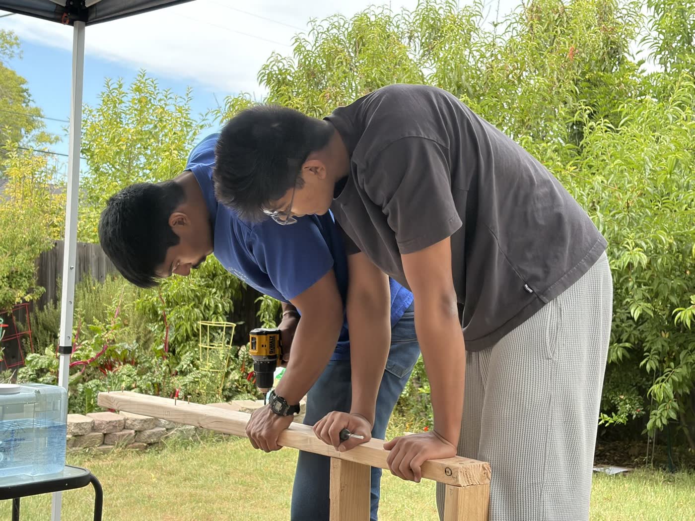 Drilling the cart frame on build day