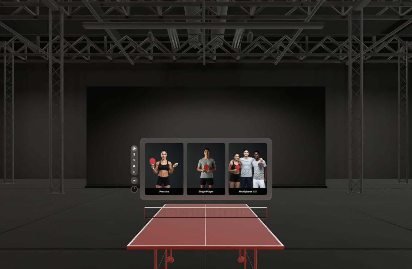 Ping Pong Club's mode menu: Practice, Single Player, Multiplayer
