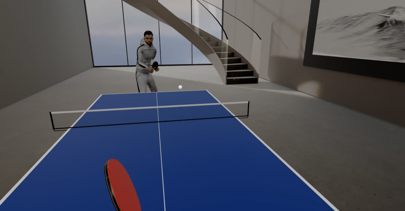 Rallying against the AI opponent in a modern room